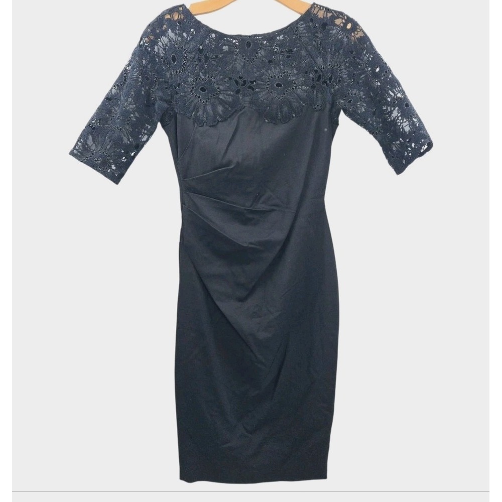 LELA ROSE Dress Size 4 Black Floral Lace Sheath LBD Party Cocktail Silk‎ Lined